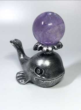 树脂雕花水晶球底座小鲸鱼球座摆件时尚创意家居装饰鲸鱼桌面饰