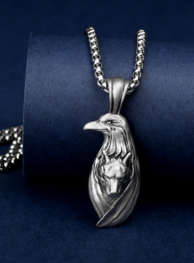 老鹰狼头吊坠男士不锈钢项链嘻哈动物吊坠跨境欧美朋克配饰