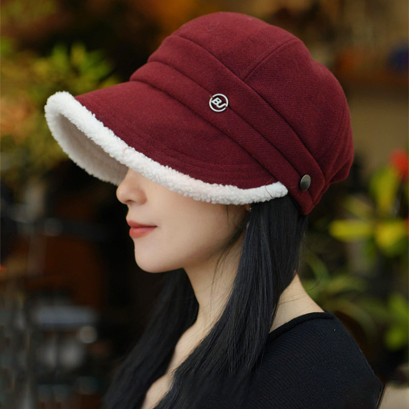 2025新款可挂口罩渔夫帽子女冬季保暖百搭宽檐鸭舌帽羊羔毛盆帽潮 - 图0