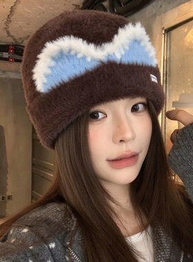 日系复古毛绒护耳针织帽女保暖