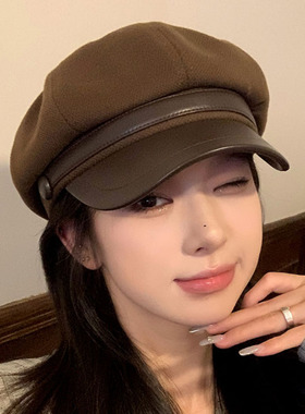 秋冬毛呢短檐八角帽女显脸小