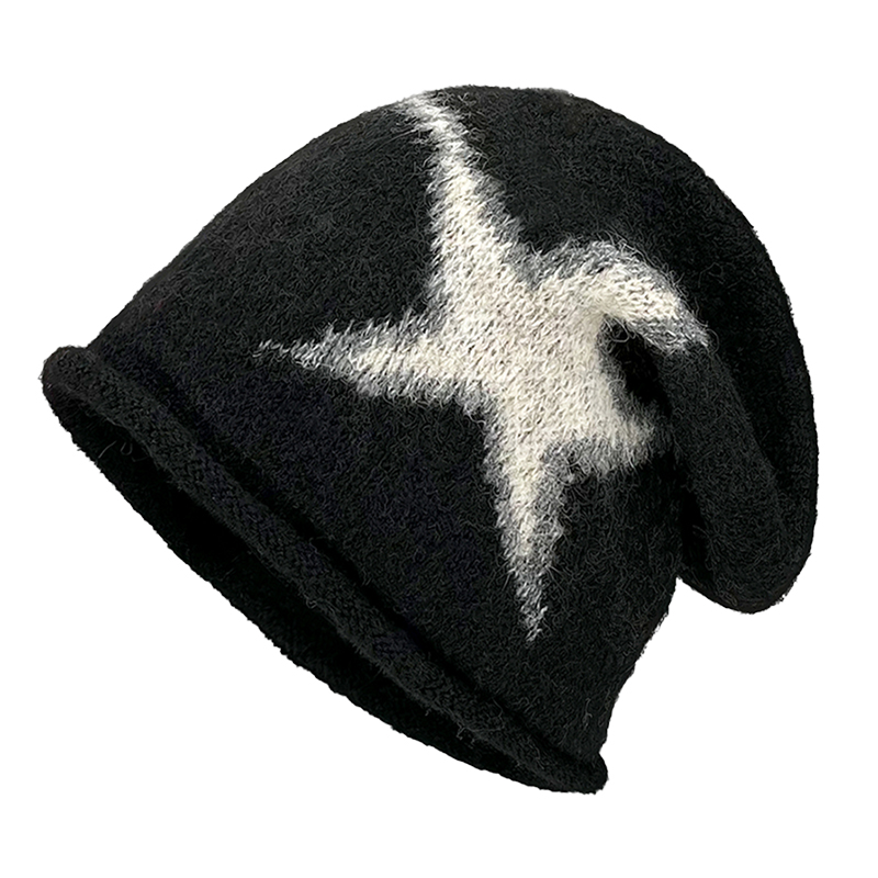 美式辣妹星星卷边针织堆堆帽子女2025新款秋冬保暖显脸小毛线冷帽 - 图3