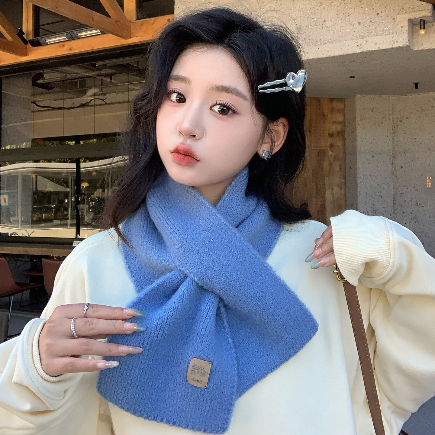 红色新款针织毛线交叉围巾女秋冬韩系氛围感护颈百搭保暖围脖女士,淘宝优惠券,粉丝福利购,淘宝优惠卷