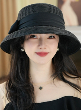 法式赫本风蝴蝶结渔夫草帽女士