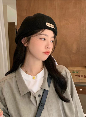 贝雷帽女秋反戴前进帽呢子大头围