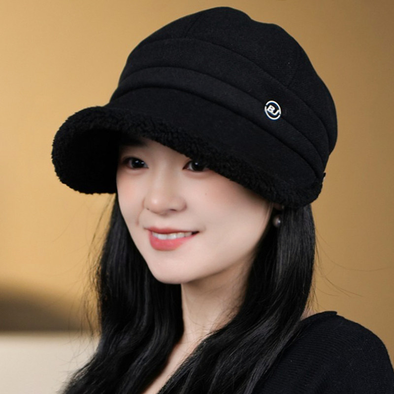2025新款可挂口罩渔夫帽子女冬季保暖百搭宽檐鸭舌帽羊羔毛盆帽潮 - 图1
