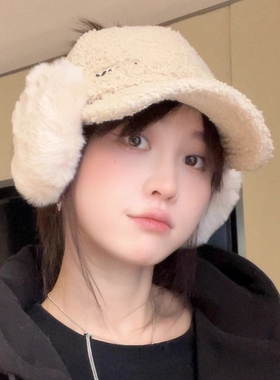 羊羔毛保暖护耳宽檐百搭鸭舌帽女