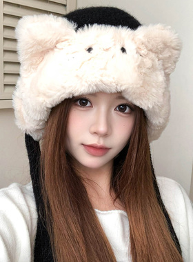 甜美猫咪耳加厚保暖毛绒针织帽