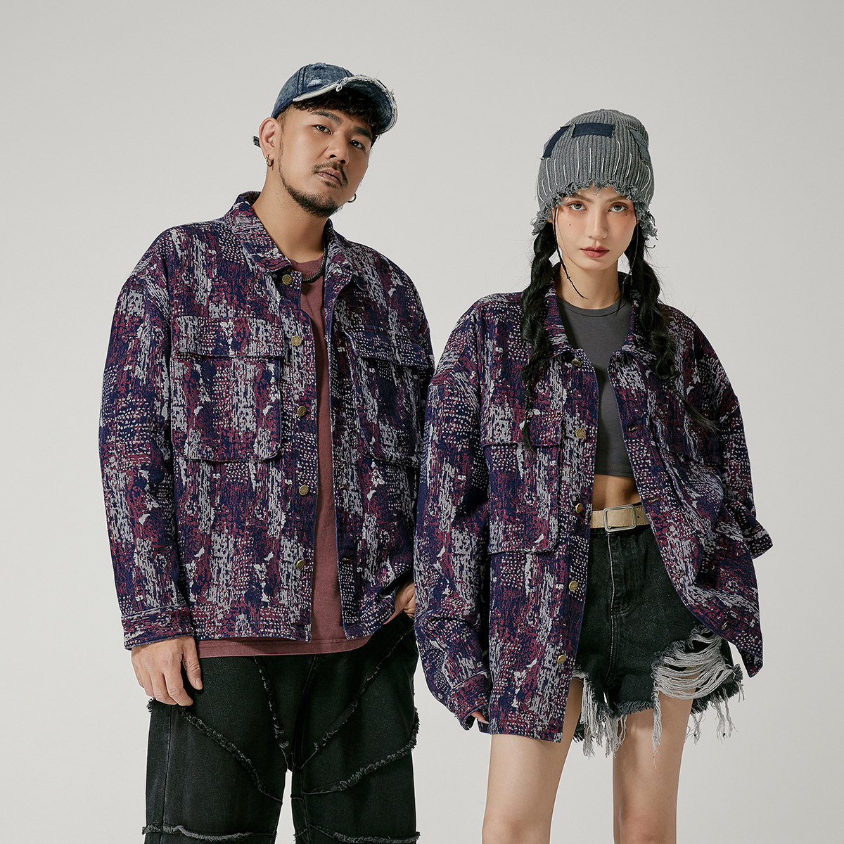 NMAX大码潮牌男装秋季新款酱果紫拼色提花牛仔外套复古风夹克,淘宝优惠券,粉丝福利购,淘宝优惠卷