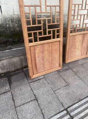 仿古门窗实木花格定制中式实木原木雕花门屏风隔断墙