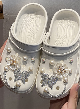 适配于crocs洞洞鞋配饰鞋花配件diy鞋扣可拆卸蝴蝶立体水钻装饰扣