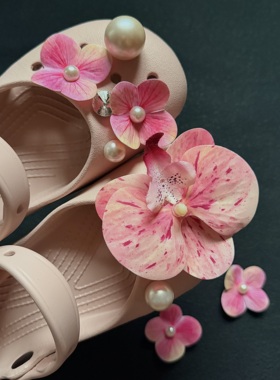 粉色蝴蝶兰芭蕾风洞洞鞋配饰鞋花适配crocs鞋面装饰扣diy配件鞋扣