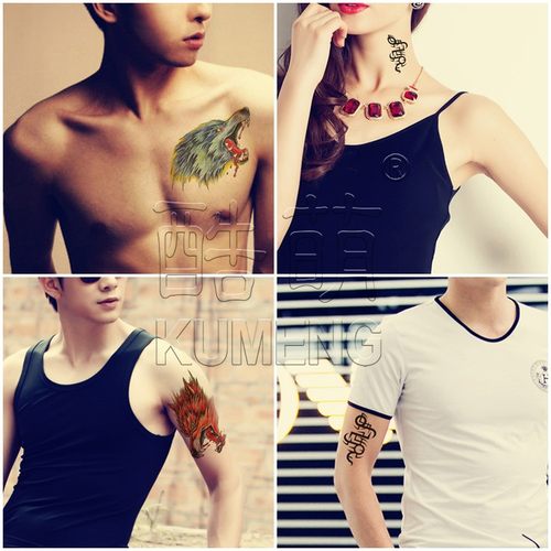 霸气滴血狼头纹身贴防水男女持久半臂手臂胸前胸口图腾仿真刺青贴 - 图2