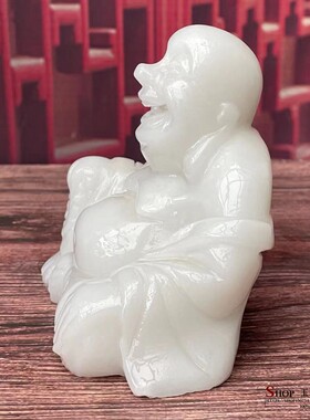天然白玉弥勒佛摆件笑佛大肚佛保平安家居客厅酒柜工艺品礼品摆设