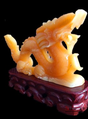 天然黄玉中国龙摆件家居玄关客厅酒柜办公室电视柜工艺品礼品摆设