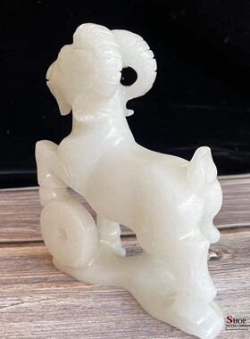 天然玉石白玉羊摆件吉祥如意纯手工工艺品客厅电视柜酒柜办公桌