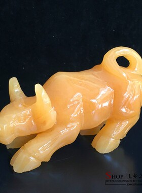 天然米黄玉十二生肖牛摆件扭转乾坤家居客厅办公室工艺品礼品摆设