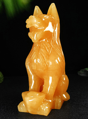 天然黄玉狗风水摆件大狼狗十二生肖玉石招财吉祥物家居酒柜装饰品