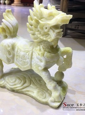 天然玉石麒麟摆件一对家居玄关客厅酒柜办公室桌面工艺品礼品摆设
