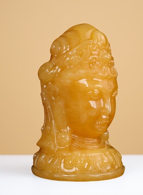天然黄玉观音佛像摆件供奉富贵平安佛头家居客厅玄关桌面装饰摆设
