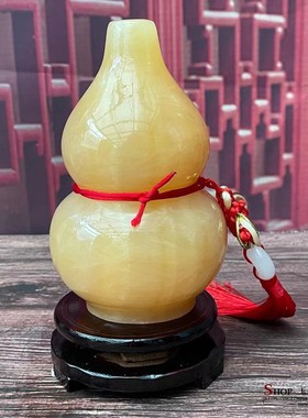 天然米黄玉葫芦摆件福禄寿家居玄关客厅书架办公桌工艺品装饰摆设
