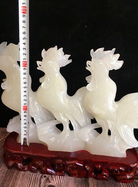 天然阿富汗白玉生肖鸡摆件连升三级家居客厅酒柜办公室工艺品摆设