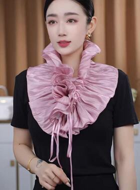 时尚气质荷叶边蝴蝶结假领女士百搭装饰丝巾围巾