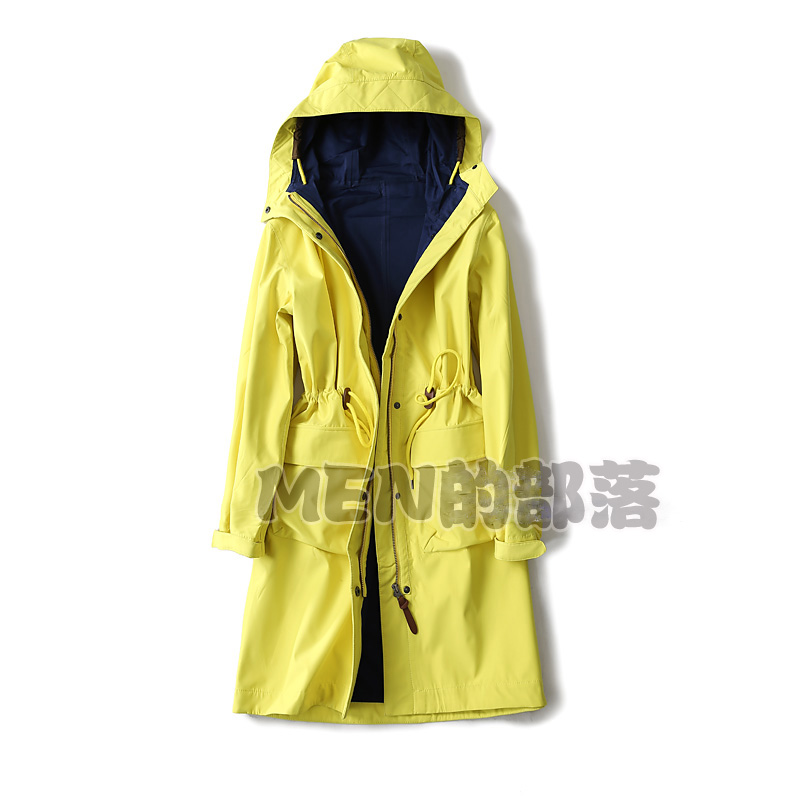 戶外旅遊新中長款防風防雨抽繩收腰貼袋連帽外套女衝鋒風衣登山服