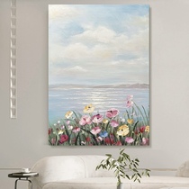 Fan-style Silent Wind Hand-painted Oil Painting Sea Flourless Bedroom Bedside Hanging Painting Light Lavish Living-room Extremely Minimalist Landscape Decoration Painting