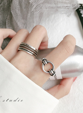 简约时尚个性纯银定制戒指女ins潮人冷淡风复古感网红食指戒