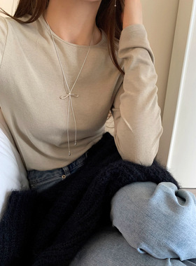 日韩感蝴蝶结抽拉式项链女可调节毛衣链百搭小众气质项链配饰