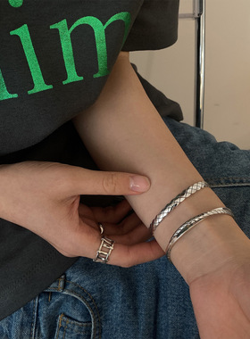 925纯银几何开口手镯手链女ins小众设计感轻奢简约2021新款