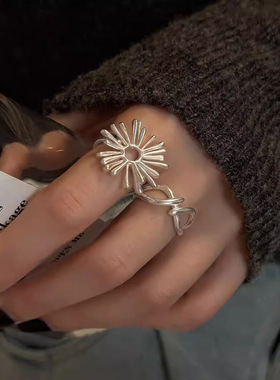 小众设计夸张烟花戒指女镂空线条不规则个性潮人ins风开口可调节