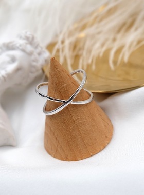 日韩版S925纯银定制戒指X交叉开口光面立体开口指环简约设计款