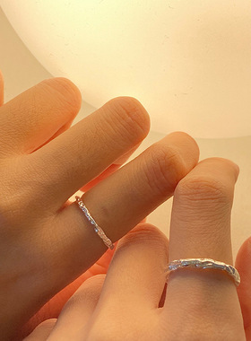 925纯银戒指小众设计感简约时尚冷淡风ins潮男女开口调节素戒