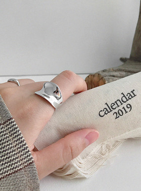 网红同款S925纯银定制戒指夸张不规则圆弧凹面宽面女戒指开口指环