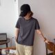 Iamstudio super slim machine washable basic right shoulder snowflake cotton solid color round neck T-shirt 3292