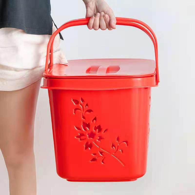 家用塑料超市购物双层带盖大红篮子买菜水果零食收纳野餐手提篮,淘宝优惠券,粉丝福利购,淘宝优惠卷