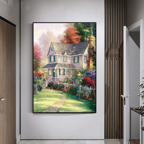 轻奢美式田园风景玄关装饰画简约宾馆酒店走廊过道仿油画墙壁挂画 - 图0