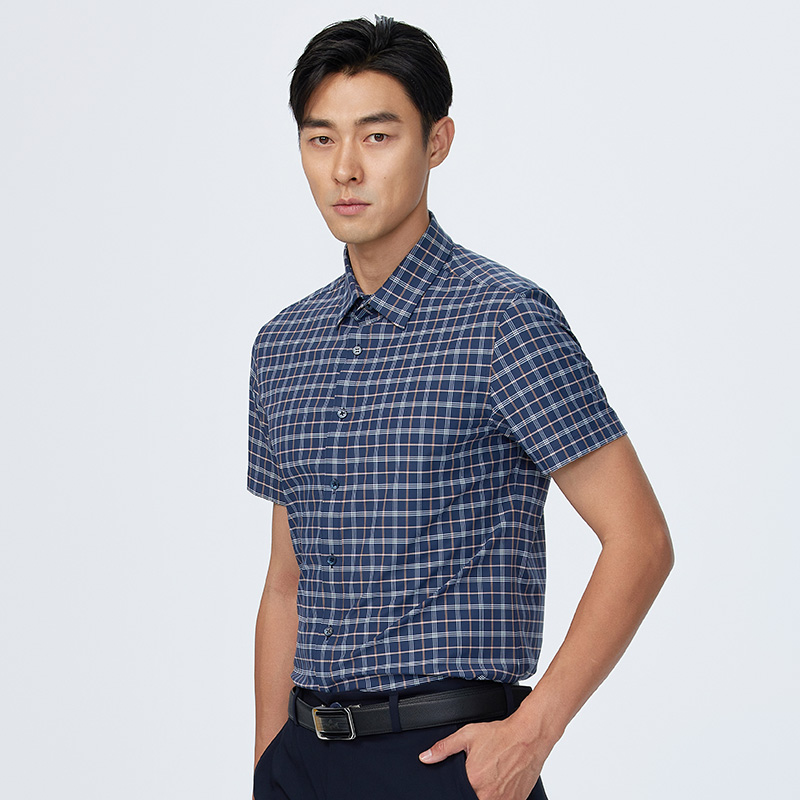 德鲨短袖格子衬衫男夏季新款休闲打底上衣服男装休闲衬衣UY31626 - 图2