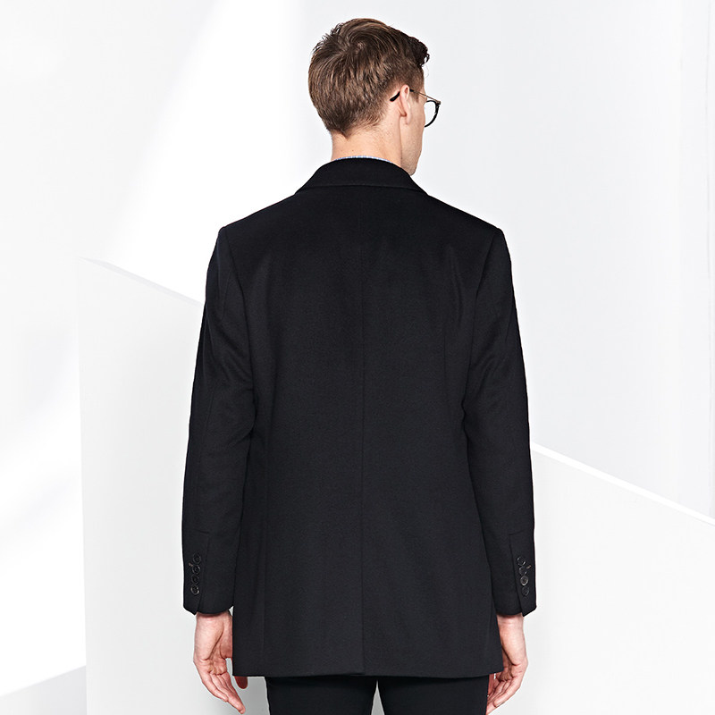 【含骆驼绒】德鲨秋季黑色翻领羊毛大衣男中长款毛呢外套,淘宝优惠券,粉丝福利购,淘宝优惠卷