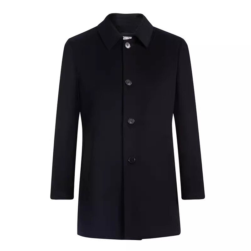 【含骆驼绒】德鲨秋季黑色翻领羊毛大衣男中长款毛呢外套,淘宝优惠券,粉丝福利购,淘宝优惠卷