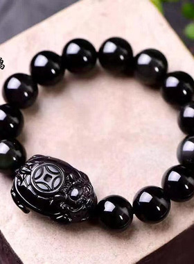 天然彩虹眼黑曜石龙龟