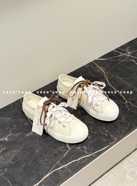 25FW系带字母刺绣厚底休闲帆布鞋