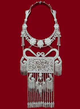 苗族苗银挂脖长流苏项链舞台演出