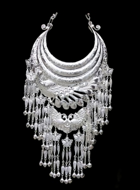 云南苗银孔雀流苏挂脖项圈