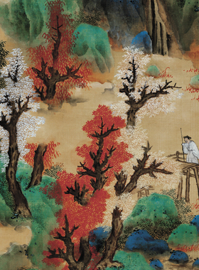 蓝瑛白云红树图复古书画山水花卉国画高清微喷仿古复制挂抽装饰画