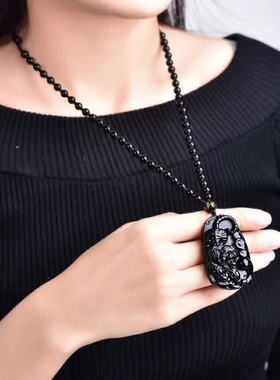 天然黑曜石生肖招财开运礼物吊坠