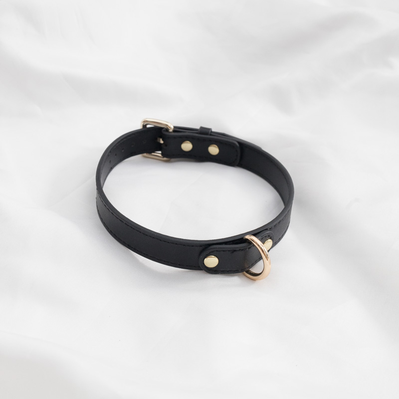 D环项圈女m牵引手工皮具定制刻字定做真皮皮质choker - 图1