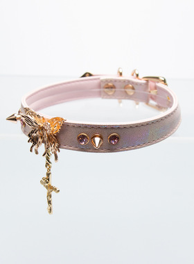 亚文化男女镭射皮choker项圈小众原创蝴蝶十字架项圈